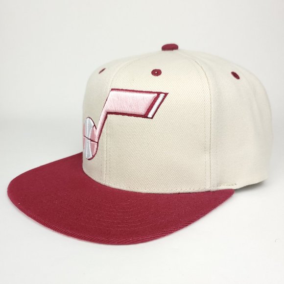 Utah Jazz Mitchell & Ness NBA Snapback Hat 3D Logo Cream Maroon Pink NWT - Picture 7 of 8
